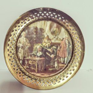 Vintage Brass Round Framed Picture with Round Glass insert
